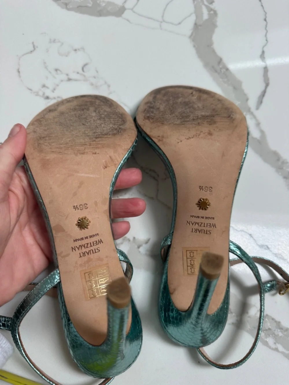 Stuart Weitzman Blue Metallic Sandal Heels Sz 6